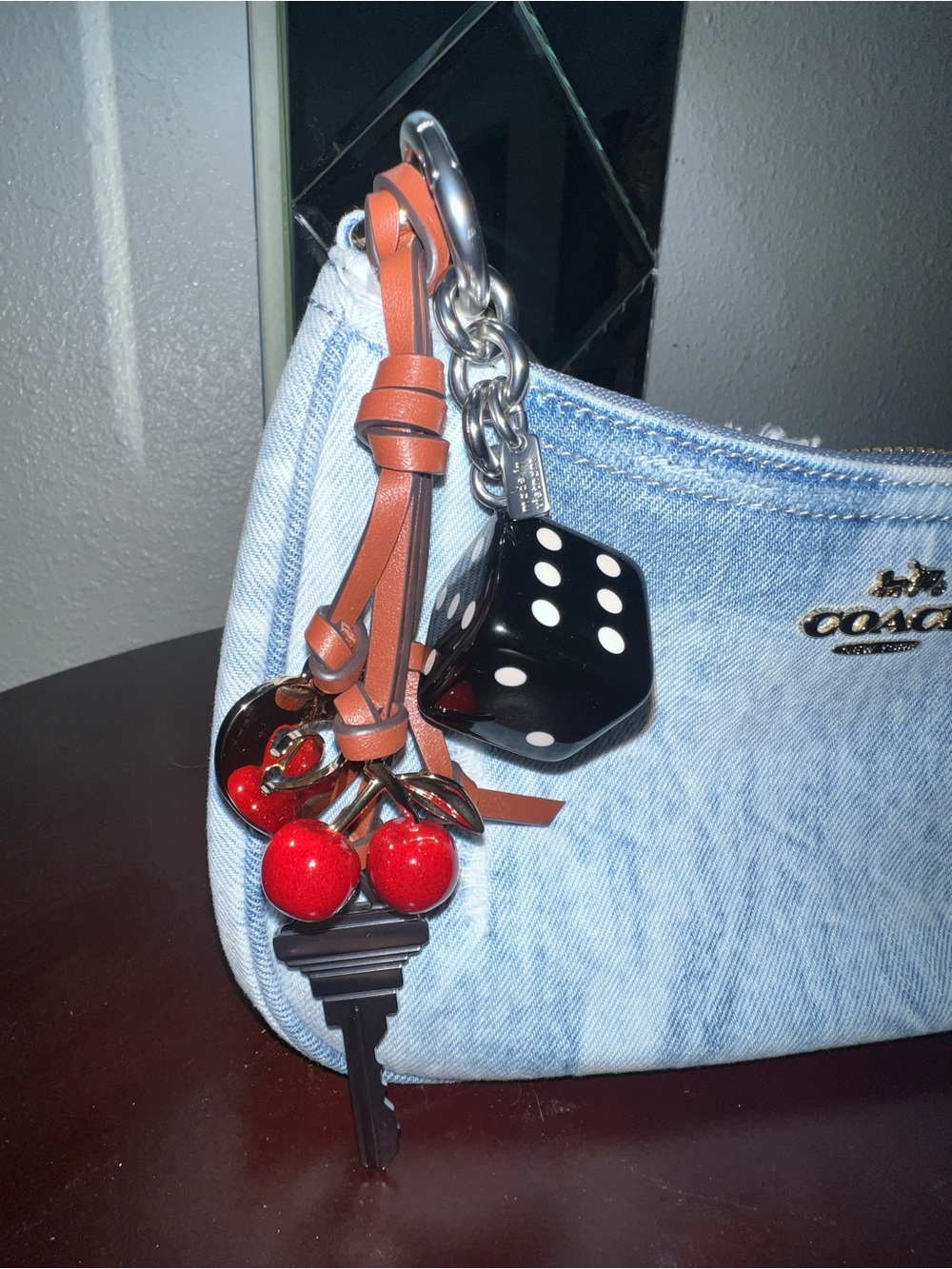 Coach Loved Denim Teri Shoulder Bag with all Charms - Light Blue denim - Picture 2 of 7